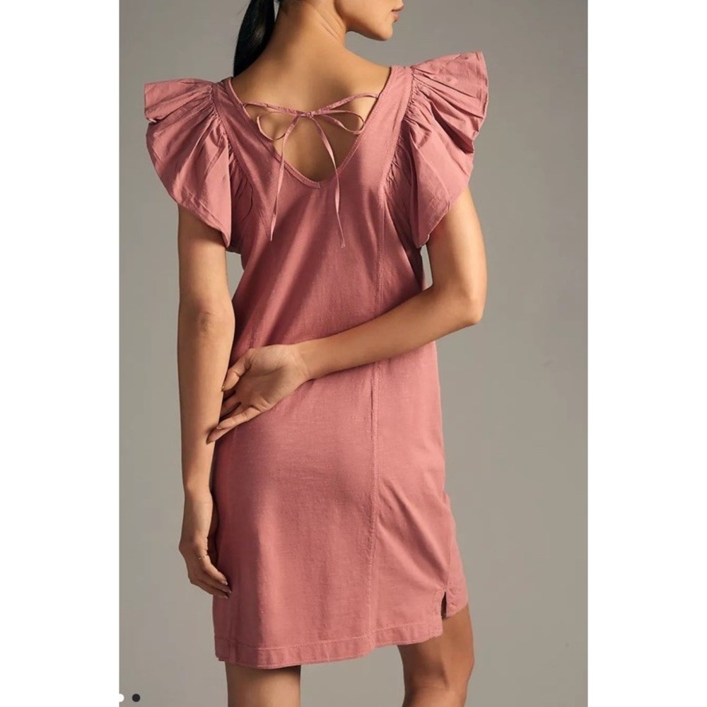Daily Practice Anthropologie Flutter Sleeve Tee Dress Cotton in Dried Coral SZ M - Picture 2 of 15